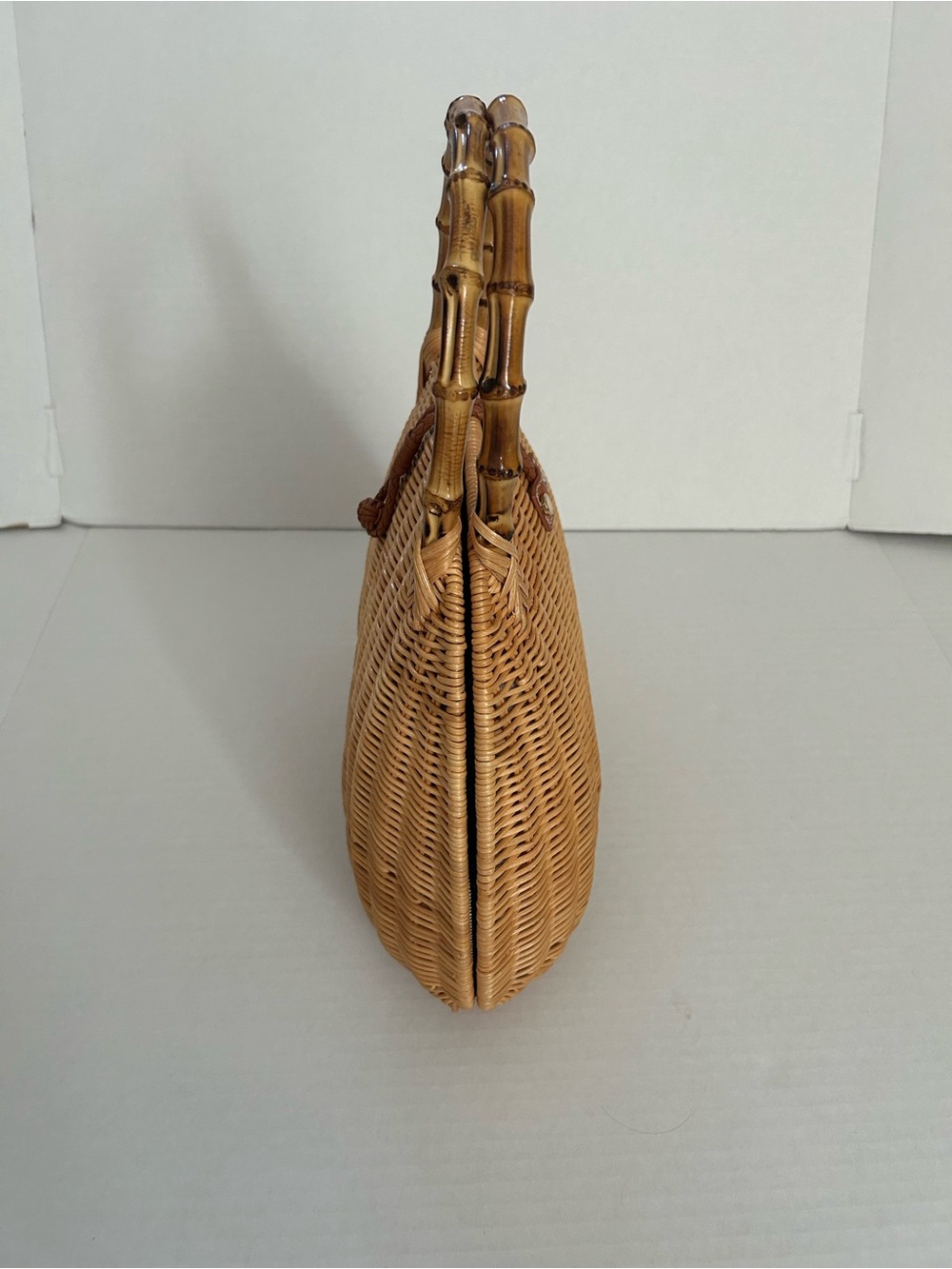 J McLaughlin Aria Wicker Satchel Handbag with Bamboo Handle - Picture 4 of 11